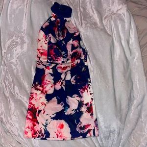 floral blue pink and white mid length dress